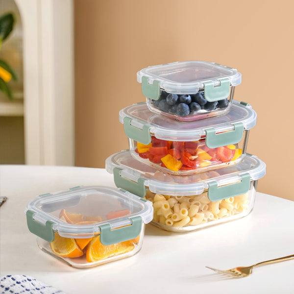 Nestro Airtight Food Storage Square Container Set Of 4 Green