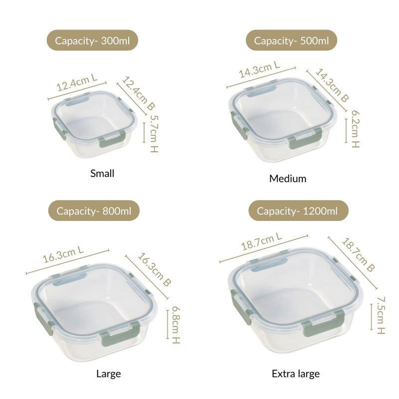 Nestro Airtight Food Storage Square Container Set Of 4 Green