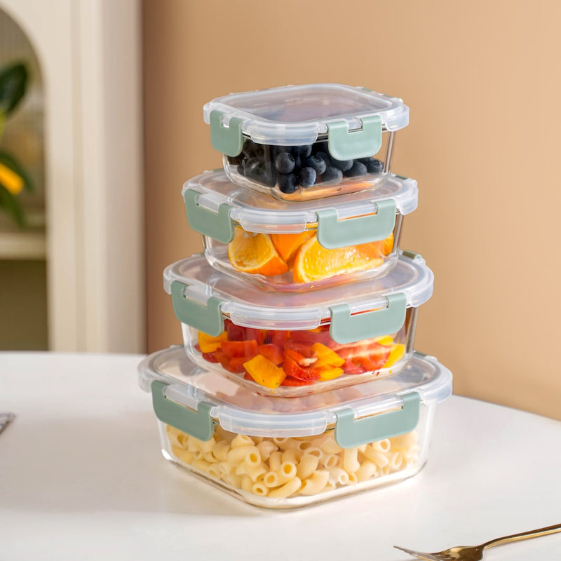 Nestro Airtight Food Storage Square Container Set Of 4 Green