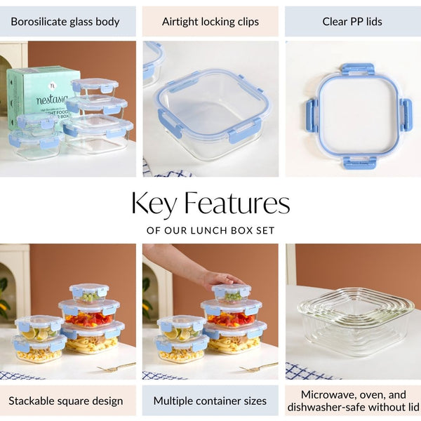 Nestro Airtight Food Storage Square Container Set Of 5 Blue