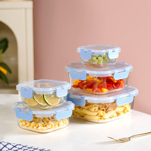 Nestro Airtight Food Storage Square Container Set Of 5 Blue