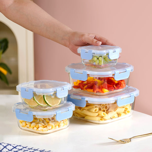 Nestro Airtight Food Storage Square Container Set Of 5 Blue