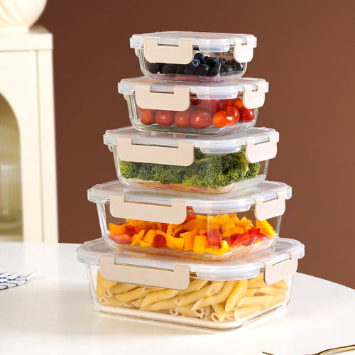 Nestro Leakproof Food Storage Box Set Of 5 Beige