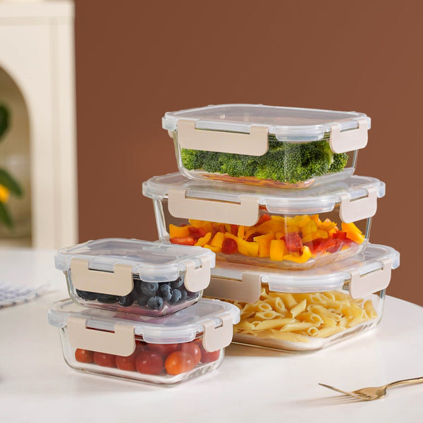 Nestro Leakproof Food Storage Box Set Of 5 Beige