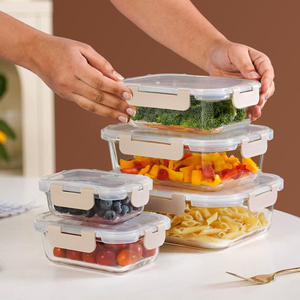 Nestro Leakproof Food Storage Box Set Of 5 Beige