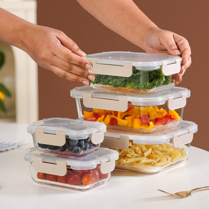 Nestro Leakproof Food Storage Box Set Of 5 Beige
