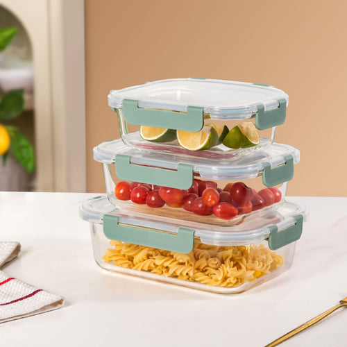 Nestro Leakproof Rectangular Food Storage Box Set Of 3 Green