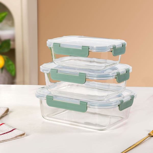 Nestro Leakproof Rectangular Food Storage Box Set Of 3 Green