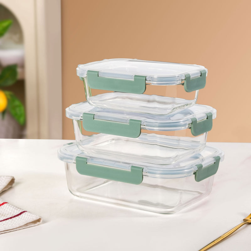 Nestro Leakproof Rectangular Food Storage Box Set Of 3 Green