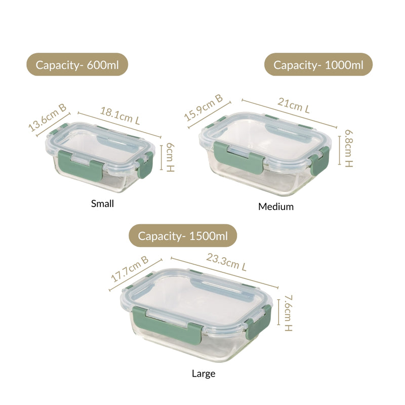 Nestro Leakproof Rectangular Food Storage Box Set Of 3 Green