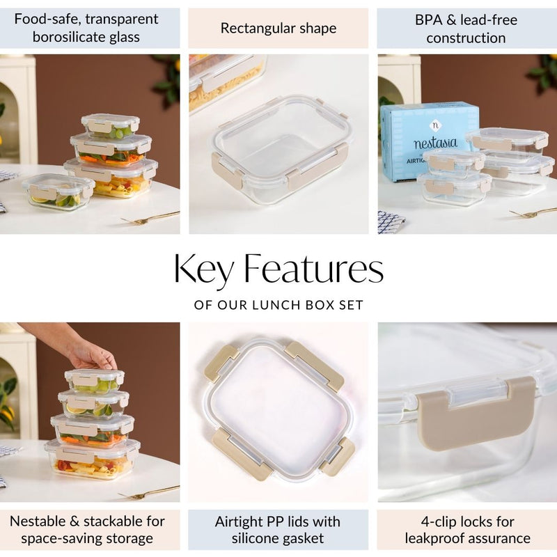 Nestro Leakproof Stackable Food Storage Lunch Box Set Of 4 Beige