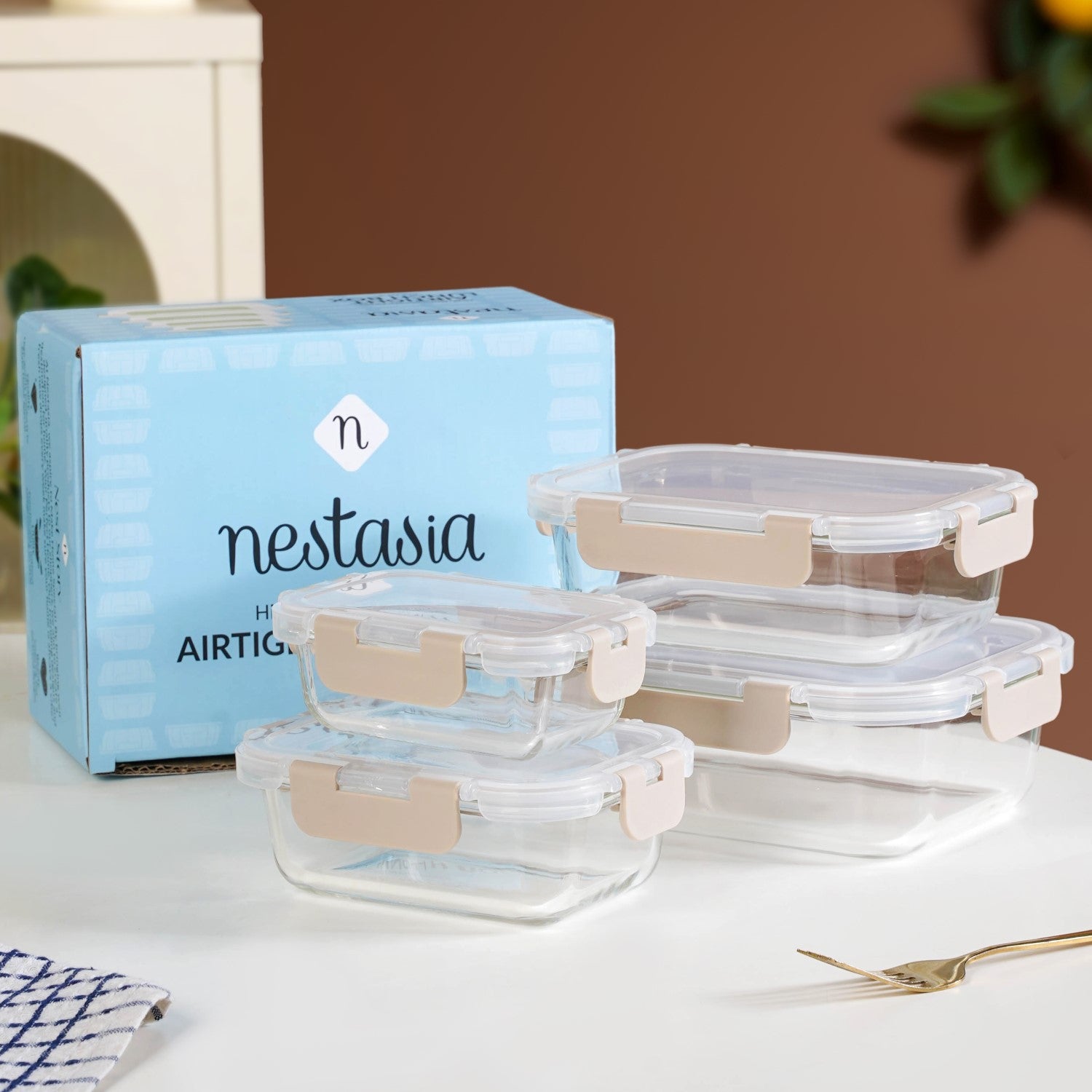 Nestro Leakproof Stackable Food Storage Lunch Box Set Of 4 Beige S ...