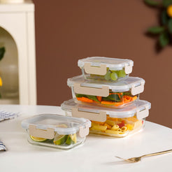 Nestro Leakproof Stackable Food Storage Lunch Box Set Of 4 Beige