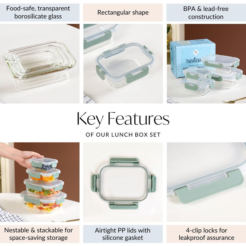 Nestro Leakproof Stackable Food Storage Lunch Box Set Of 4 Green