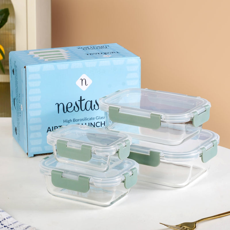 Nestro Leakproof Stackable Food Storage Lunch Box Set Of 4 Green