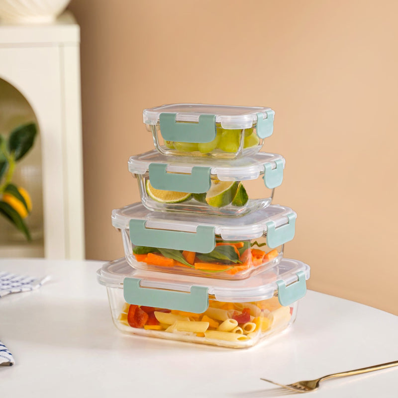 Nestro Leakproof Stackable Food Storage Lunch Box Set Of 4 Green