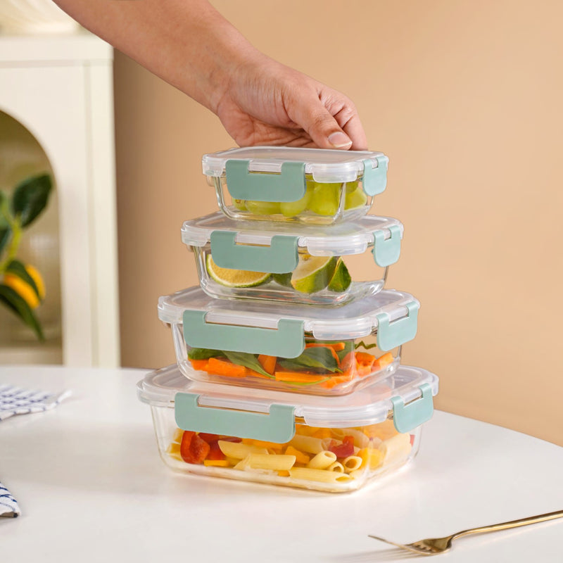 Nestro Leakproof Stackable Food Storage Lunch Box Set Of 4 Green