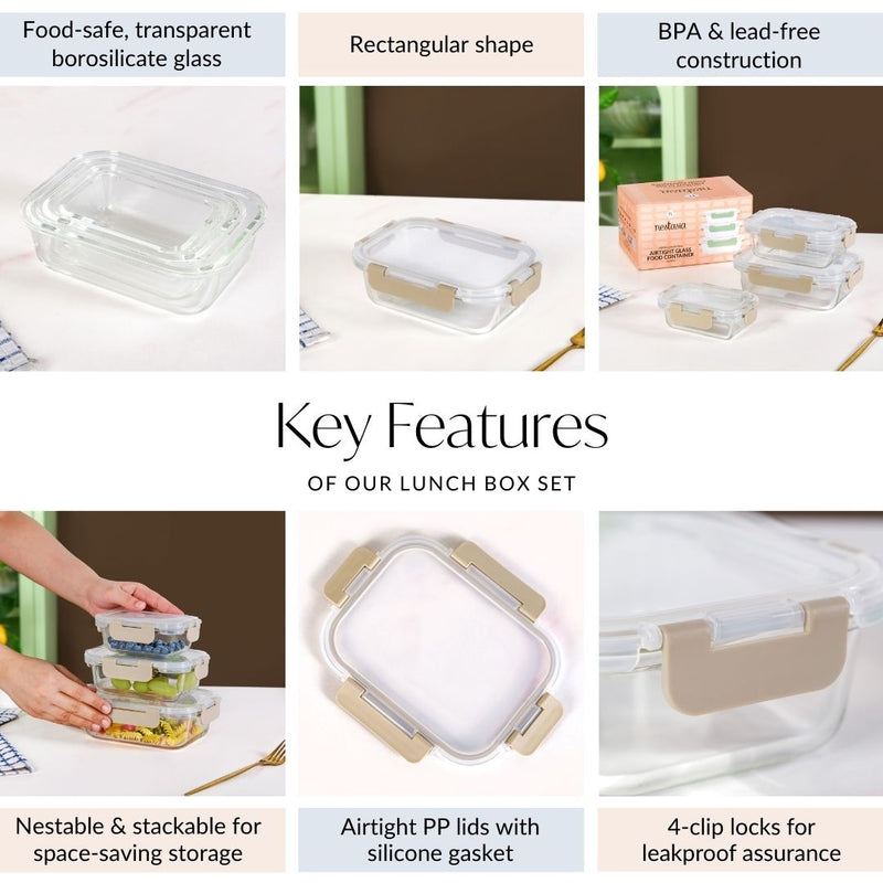 Nestro Microwave Safe Airtight Storage Box Set Of 3 Beige