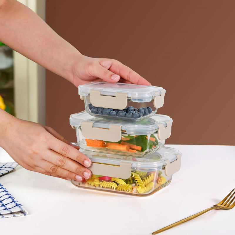 Nestro Microwave Safe Airtight Storage Box Set Of 3 Beige