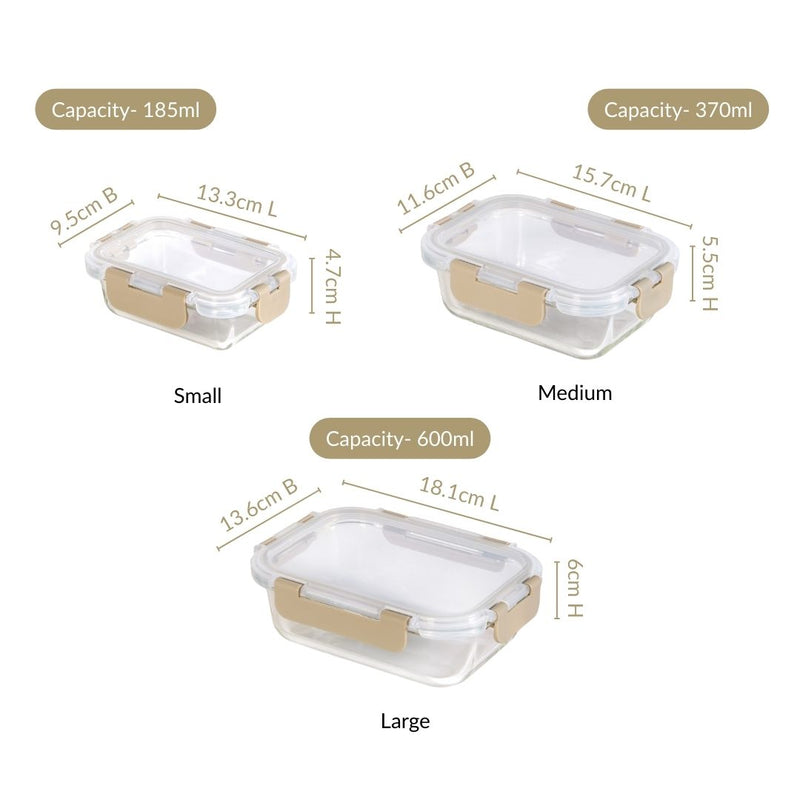 Nestro Microwave Safe Airtight Storage Box Set Of 3 Beige