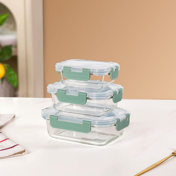 Nestro Microwave Safe Airtight Storage Box Set Of 3 Green