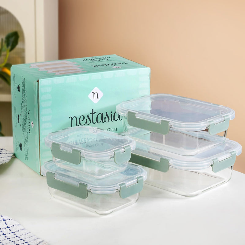 Nestro Microwave Safe Stackable Food Storage Box Set Of 4 Green