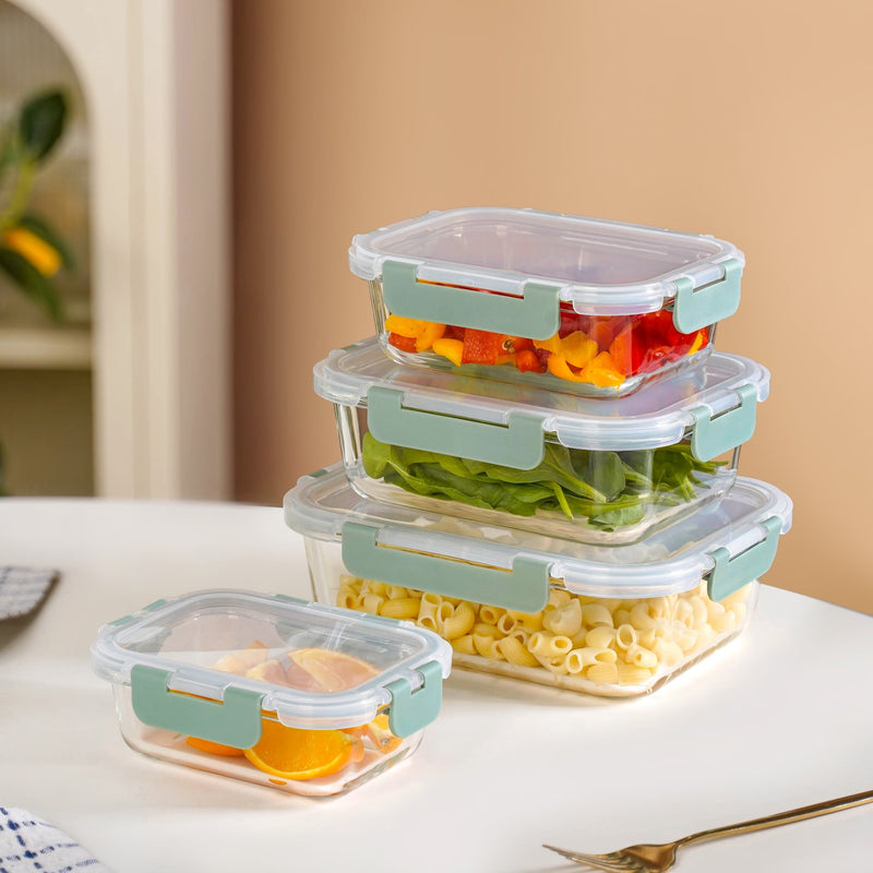 Nestro Microwave Safe Stackable Food Storage Box Set Of 4 Green