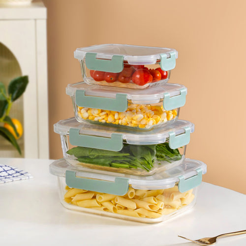 Nestro Microwave Safe Stackable Food Storage Box Set Of 4 Green