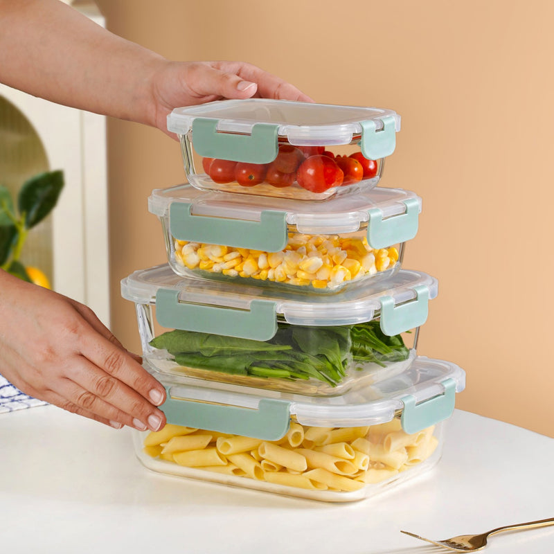 Nestro Microwave Safe Stackable Food Storage Box Set Of 4 Green