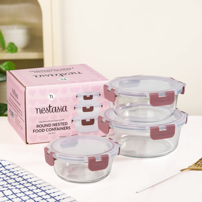 Nestro Pro Clip Lock Leakproof Containers Set Of 3 Round Magenta 400ml 600ml 950ml