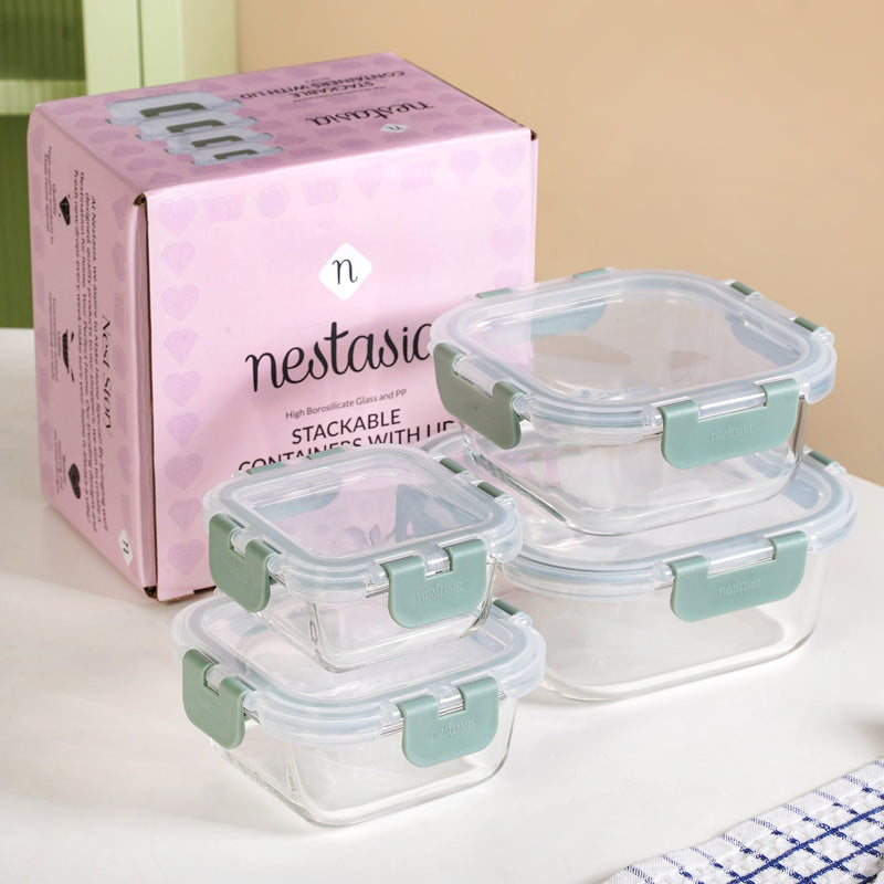 Nestro Stackable Containers Set Of 4 S 160ml M 300ml L 500ml XL 800ml