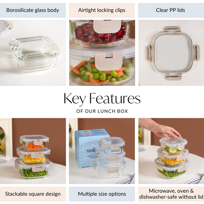 Nestro Airtight Containers Set Of 3 S 300ml M 500ml L 800ml