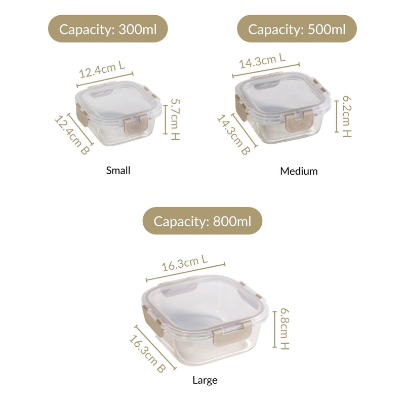 Nestro Airtight Containers Set Of 3 S 300ml M 500ml L 800ml