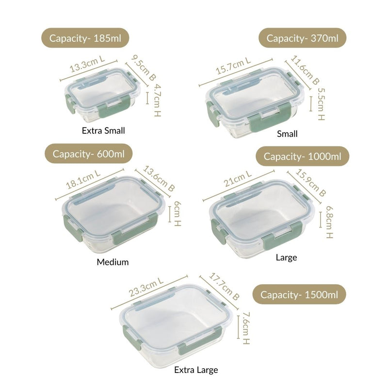 Nestro Airtight Food Storage Box Set Of 5 Green