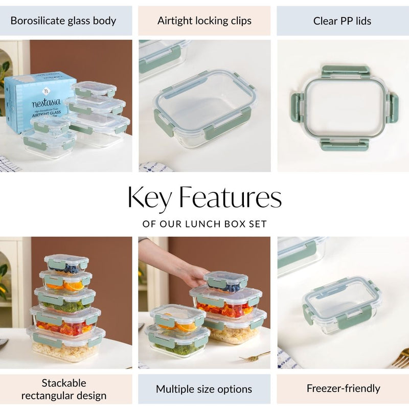 Nestro Airtight Food Storage Box Set Of 5 Green