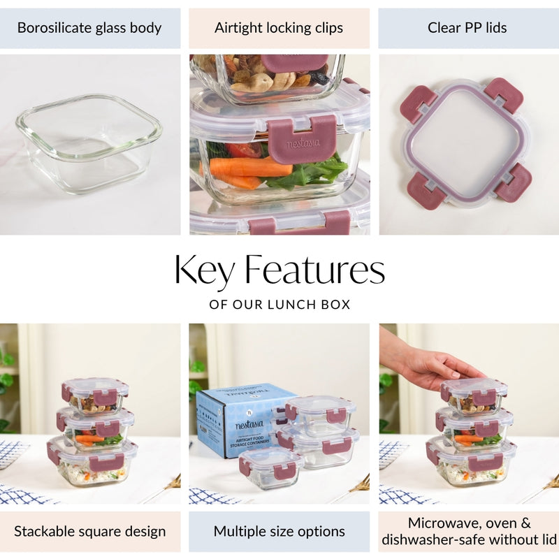 Nestro Airtight Food Storage Containers Set Of 3 S 160ml M 300ml L 500ml