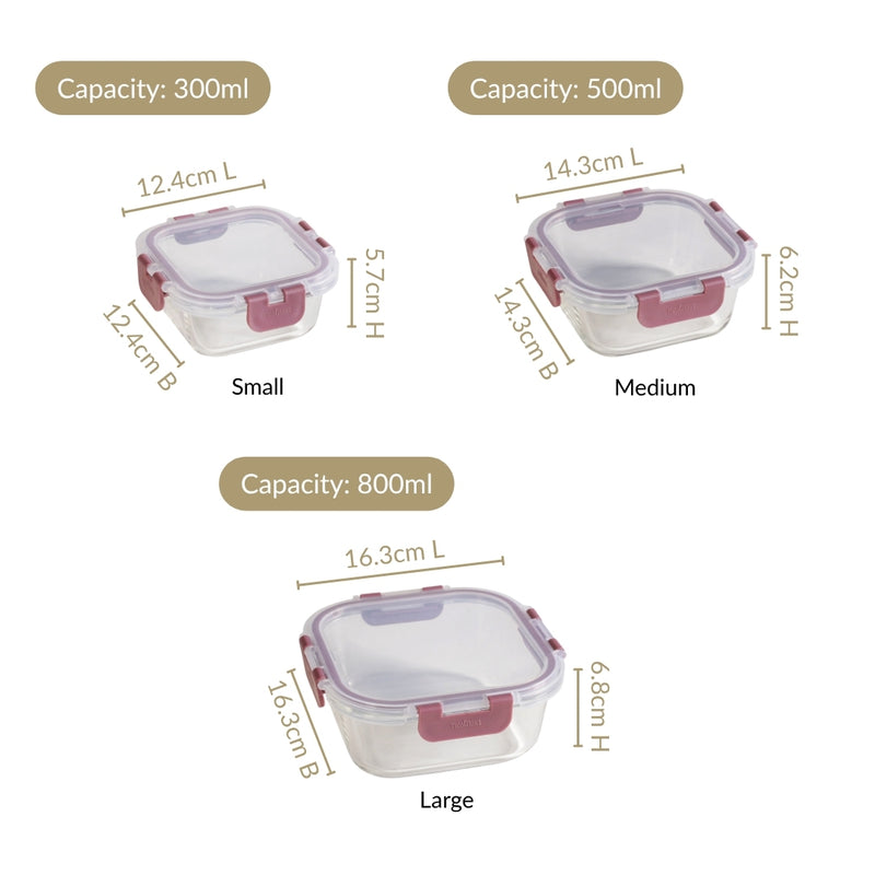 Nestro Containers With Lid Set Of 3 S 300ml M 500ml L 800ml