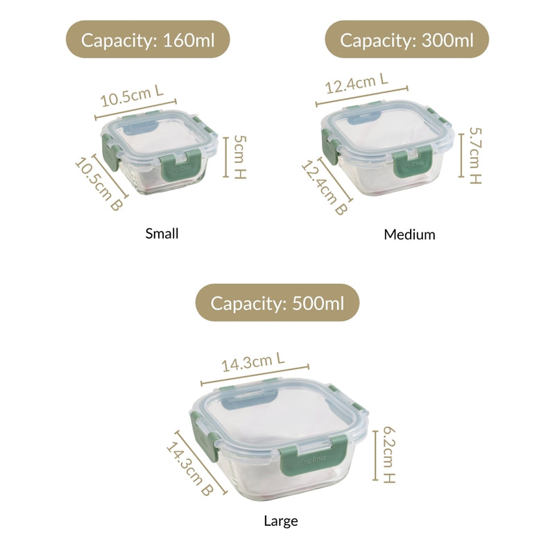 Nestro Glass Containers Set Of 3 S 160ml M 300ml L 500ml