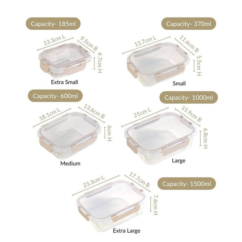 Nestro Leakproof Food Storage Box Set Of 5 Beige