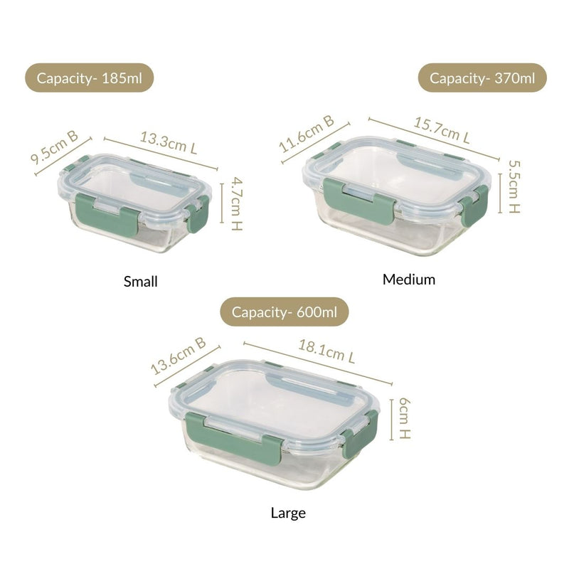 Nestro Microwave Safe Airtight Storage Box Set Of 3 Green