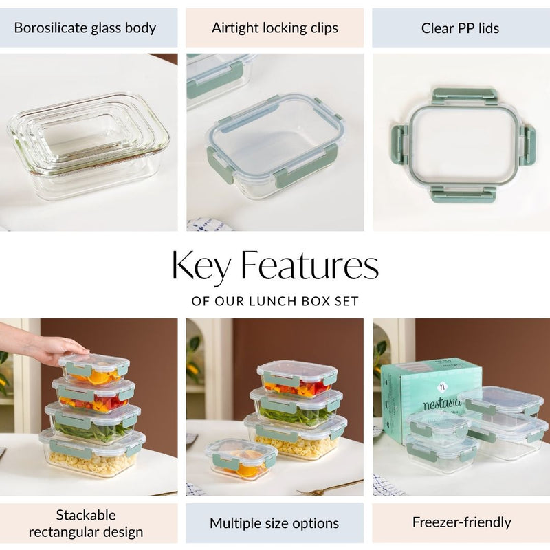 Nestro Microwave Safe Stackable Food Storage Box Set Of 4 Green