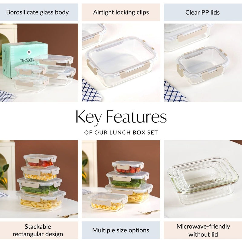 Nestro Microwave Safe Stackable Food Storage Box Set Of 4 Beige