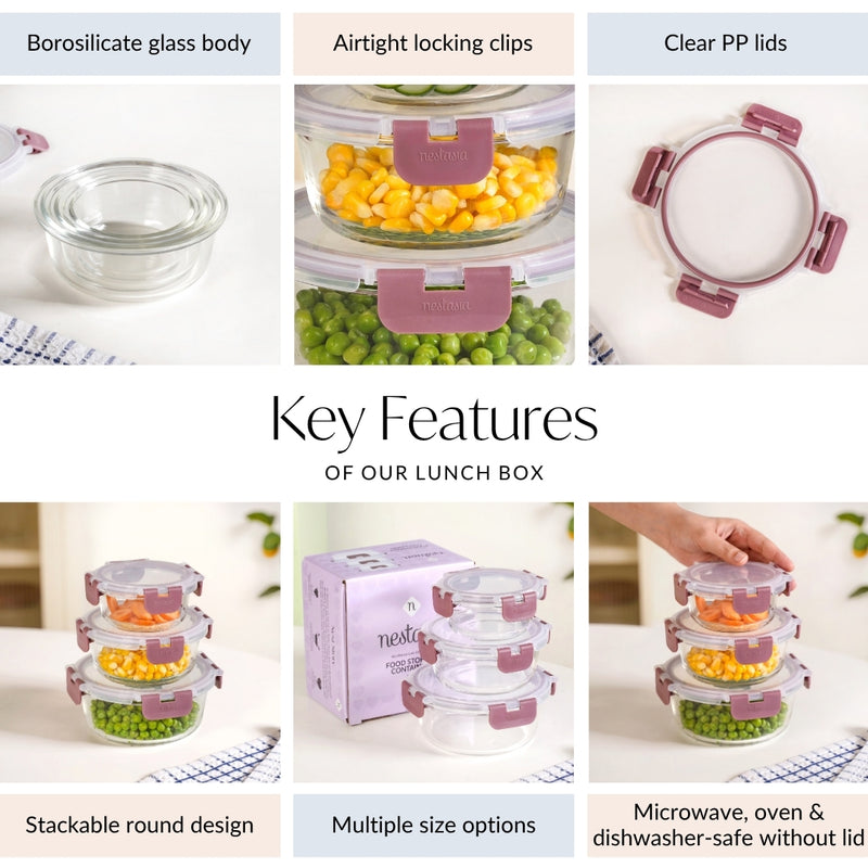 Nestro Pro Airtight Containers Set Of 3 S 215ml M 400ml L 600ml