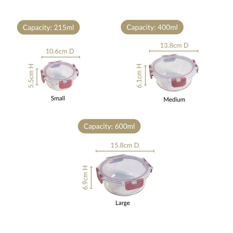 Nestro Pro Airtight Containers Set Of 3 S 215ml M 400ml L 600ml
