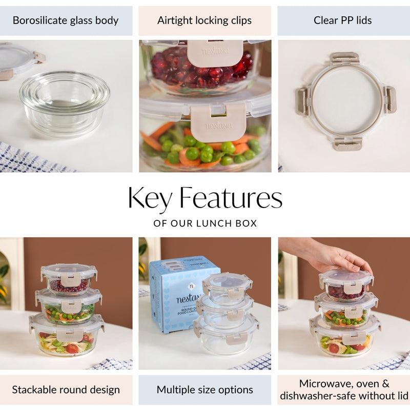 Nestro Pro Microwave Safe Containers Set Of 3 S 215ml M 400ml L 600ml