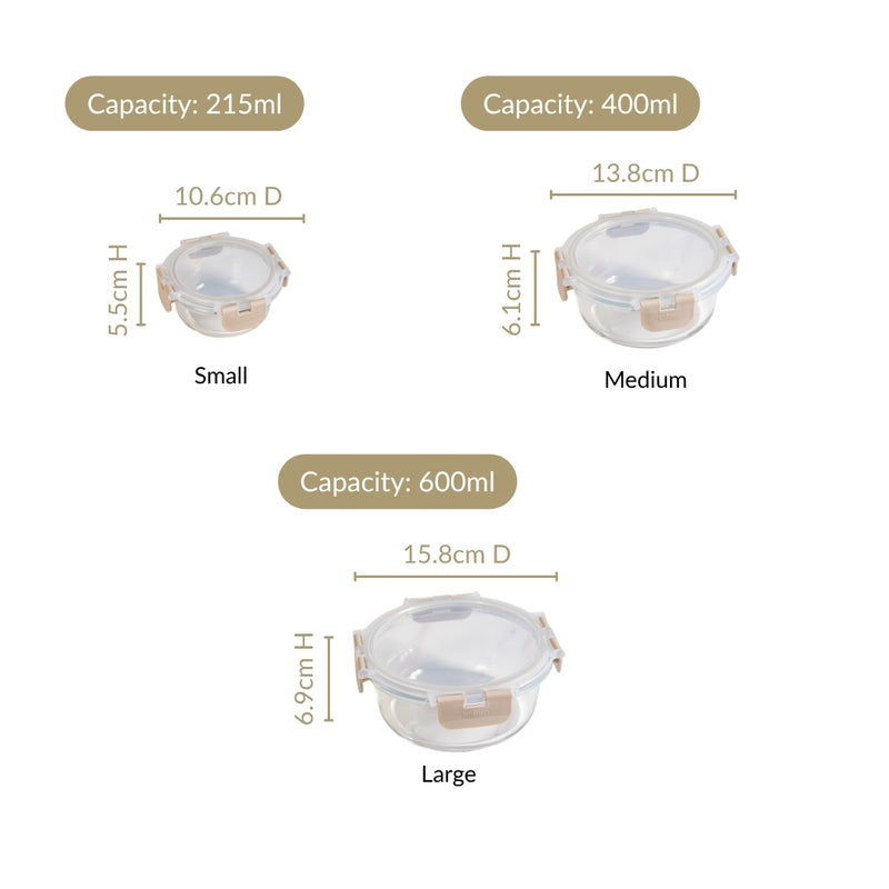 Nestro Pro Microwave Safe Containers Set Of 3 S 215ml M 400ml L 600ml