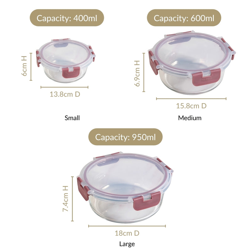 Nestro Pro Stackable Containers Set Of 3 S 400ml M 600ml L 950ml
