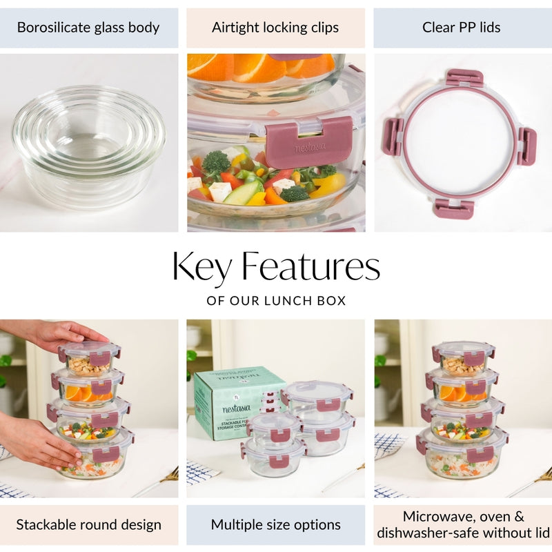 Nestro Pro Stackable Food Containers Set Of 4 S 215ml M 400ml L 600ml XL 950ml