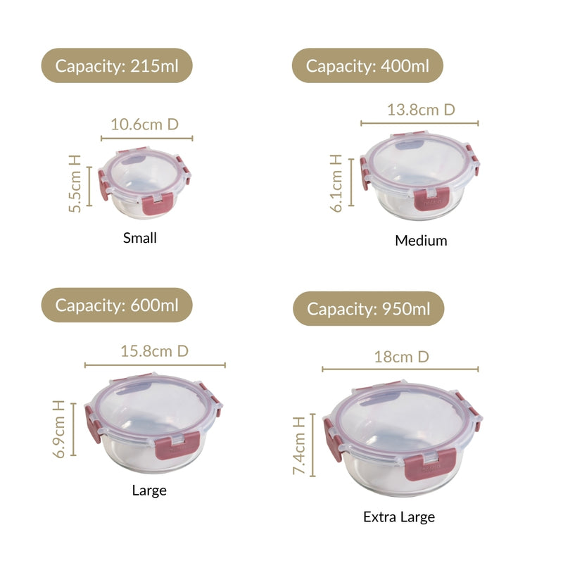 Nestro Pro Stackable Food Containers Set Of 4 S 215ml M 400ml L 600ml XL 950ml