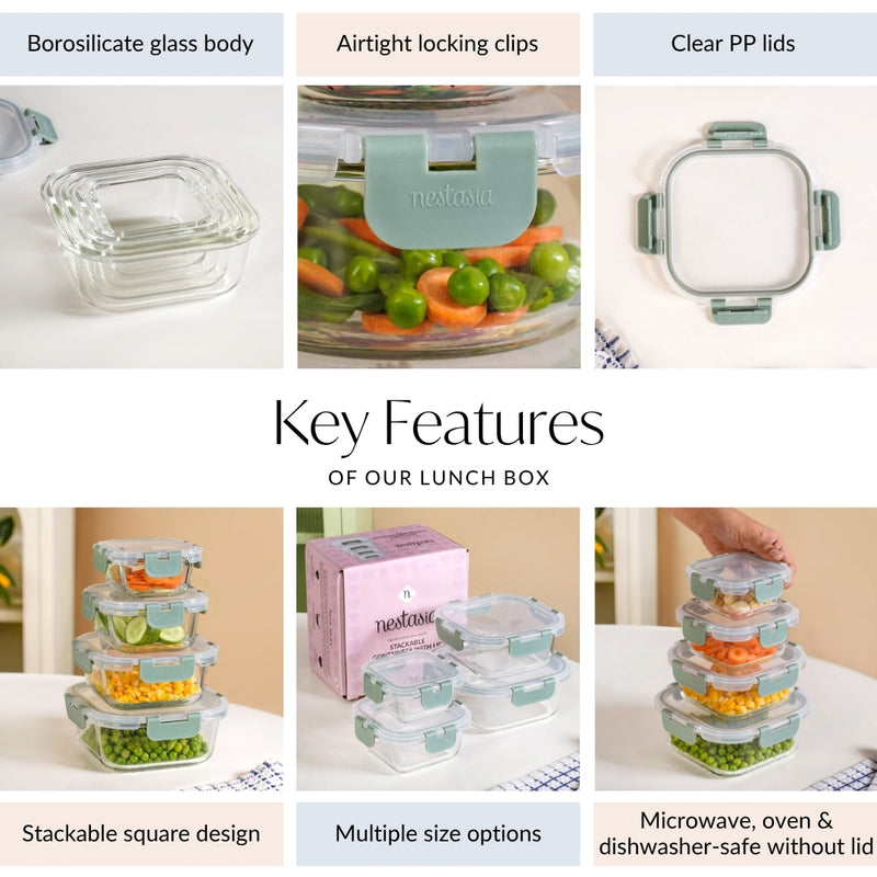 Nestro Stackable Containers Set Of 4 S 160ml M 300ml L 500ml XL 800ml